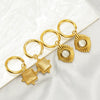 Wholesale Retro Geometric Stainless Steel Earrings For Women With Blue Turquoise And Electroplating