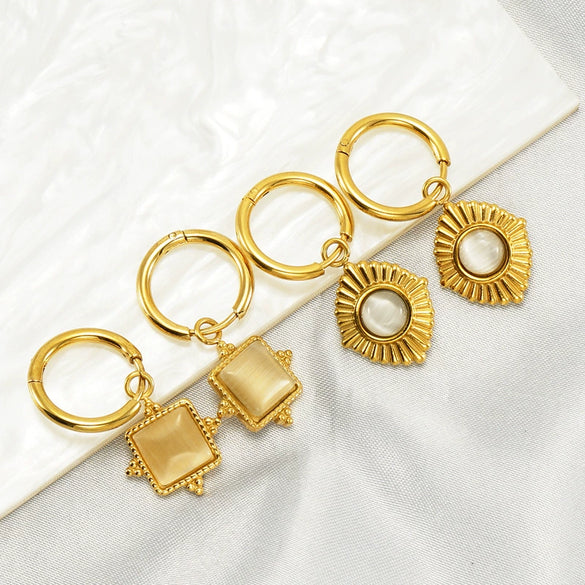 Wholesale Retro Geometric Stainless Steel Earrings For Women With Blue Turquoise And Electroplating