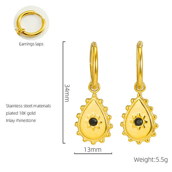 Wholesale Retro Geometric Stainless Steel Earrings For Women With Blue Turquoise And Electroplating