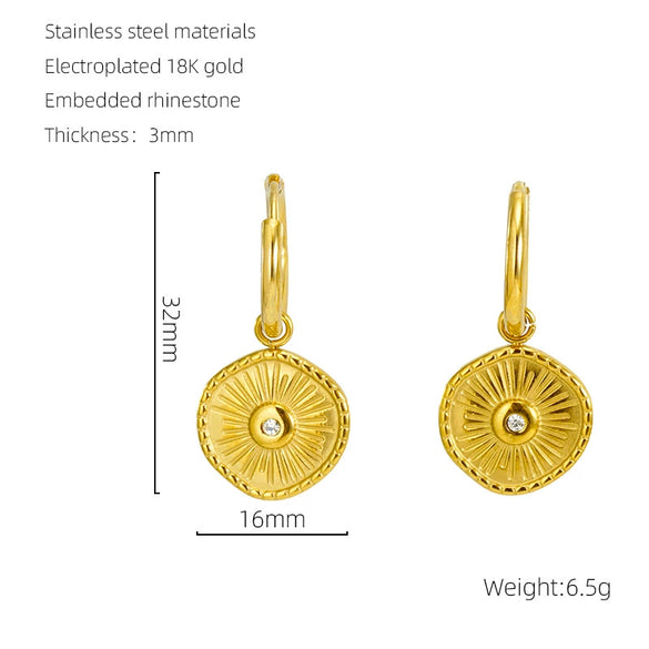 Wholesale Retro Geometric Stainless Steel Earrings For Women With Blue Turquoise And Electroplating