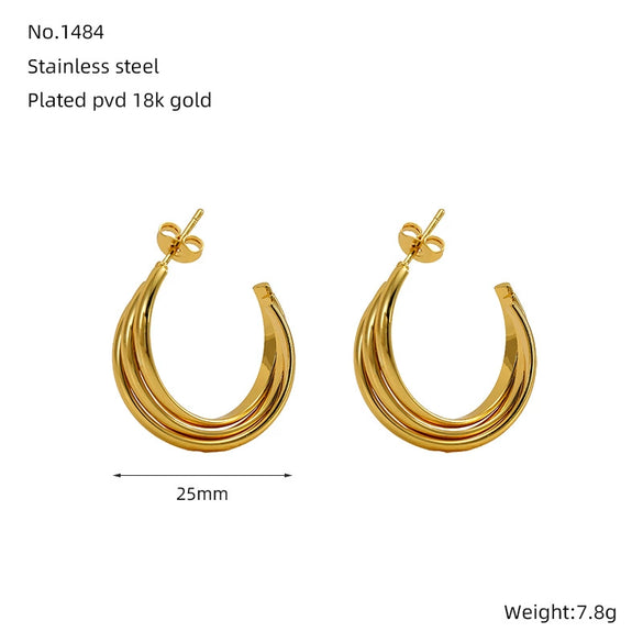 Wholesale Retro Geometric 316L Stainless Steel Earrings 18K Gold Plated