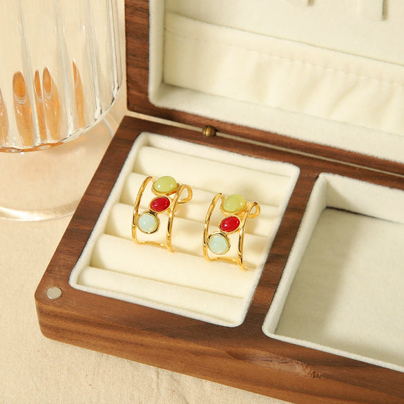 Wholesale Retro Geometric Stainless Steel Earrings With Electroplating For Women
