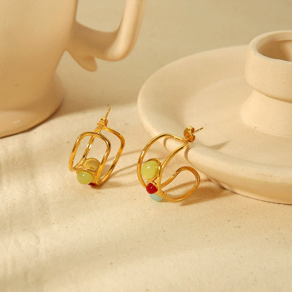 Wholesale Retro Geometric Stainless Steel Earrings With Electroplating For Women