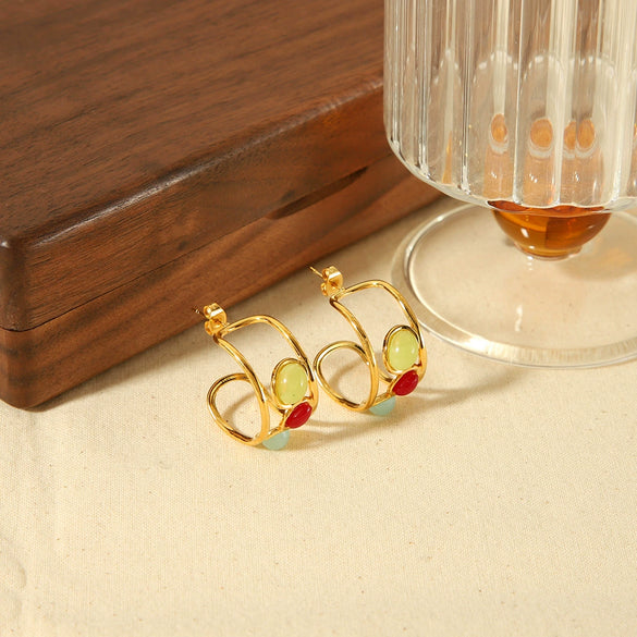 Wholesale Retro Geometric Stainless Steel Earrings With Electroplating For Women