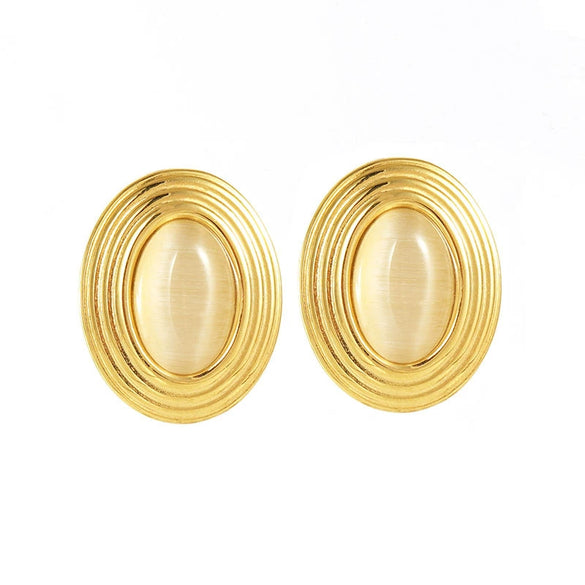 Wholesale Retro Geometric Stainless Steel Electroplated Natural Stone Earrings