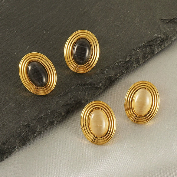 Wholesale Retro Geometric Stainless Steel Electroplated Natural Stone Earrings