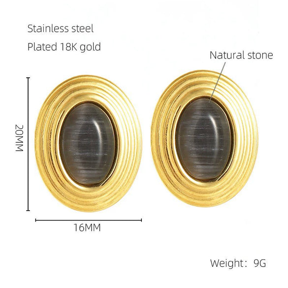 Wholesale Retro Geometric Stainless Steel Electroplated Natural Stone Earrings