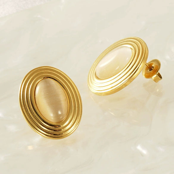 Wholesale Retro Geometric Stainless Steel Electroplated Natural Stone Earrings
