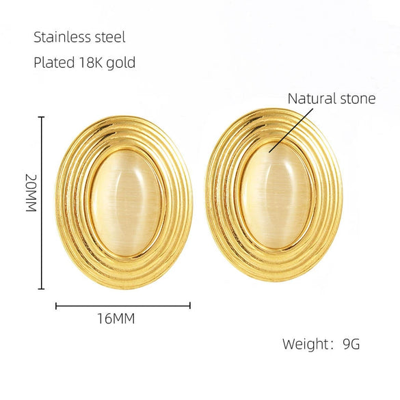 Wholesale Retro Geometric Stainless Steel Electroplated Natural Stone Earrings