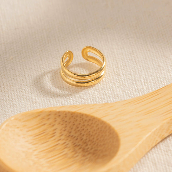 Wholesale Retro Geometric Stainless Steel Goldplated Doublelayer Ear Clips For Women