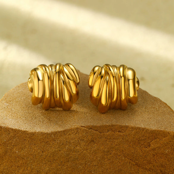 Wholesale Retro Geometric Stainless Steel 18K Gold Electroplated Earrings For Women