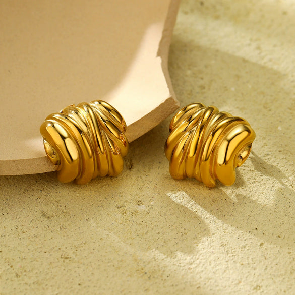 Wholesale Retro Geometric Stainless Steel 18K Gold Electroplated Earrings For Women
