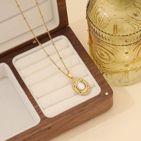 Wholesale Retro Geometric Stainless Steel Natural Stone Pendant Jewelry