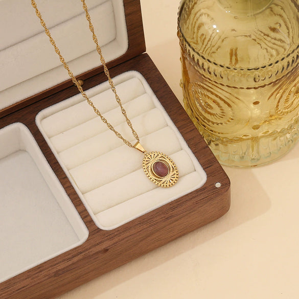 Wholesale Retro Geometric Stainless Steel Natural Stone Pendant Jewelry