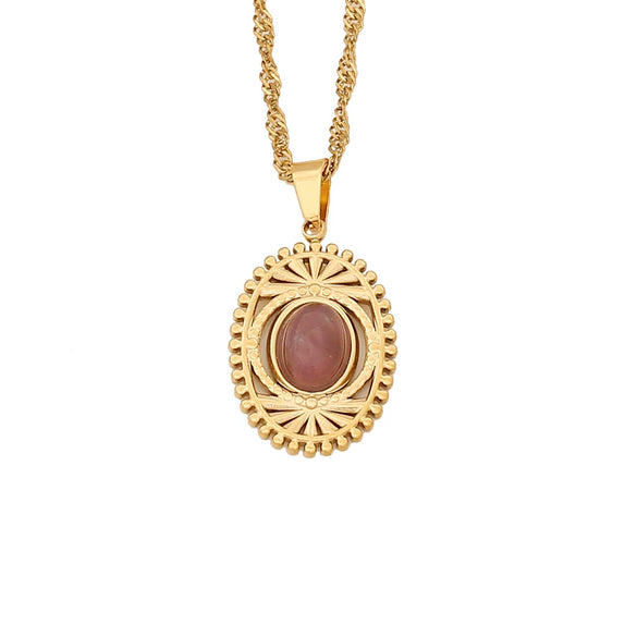 Wholesale Retro Geometric Stainless Steel Natural Stone Pendant Jewelry