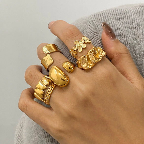 Wholesale Retro Geometric Stainless Steel Ring With Electroplating For Women