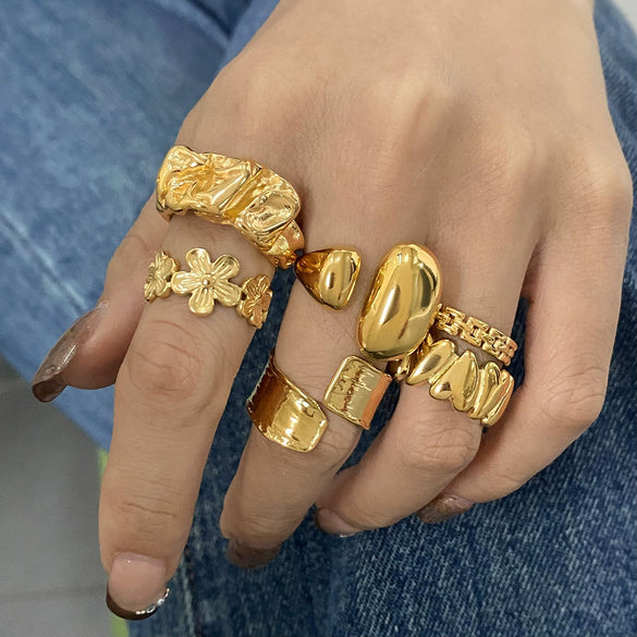 Wholesale Retro Geometric Stainless Steel Ring With Electroplating For Women