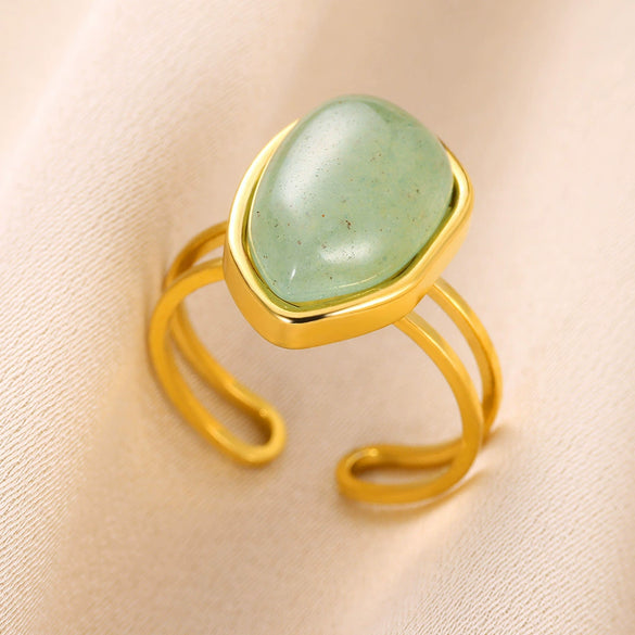 Wholesale Retro Geometric Stainless Steel Ring With Natural Stone And Electroplating