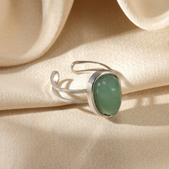 Wholesale Retro Geometric Stainless Steel Ring With Natural Stone And Electroplating