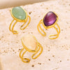Wholesale Retro Geometric Stainless Steel Ring With Natural Stone And Electroplating
