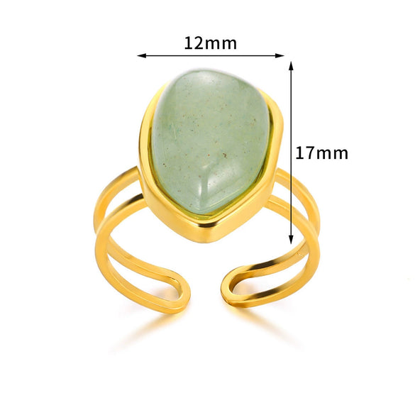 Wholesale Retro Geometric Stainless Steel Ring With Natural Stone And Electroplating
