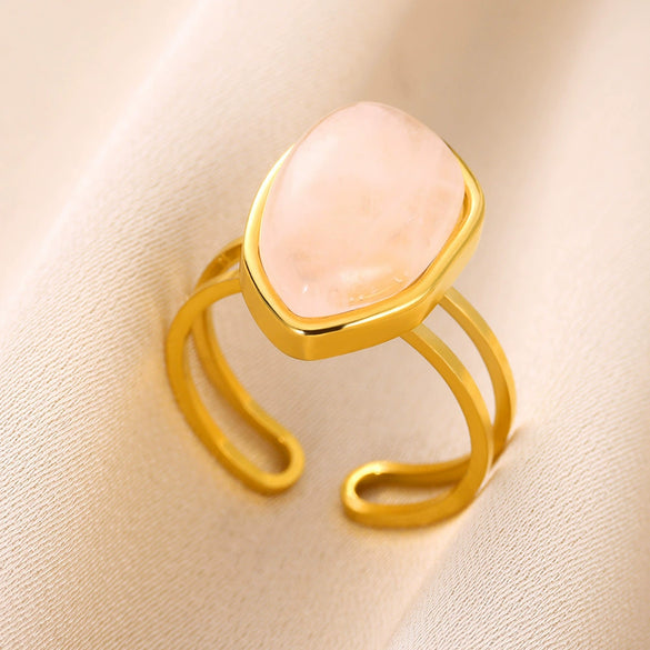 Wholesale Retro Geometric Stainless Steel Ring With Natural Stone And Electroplating