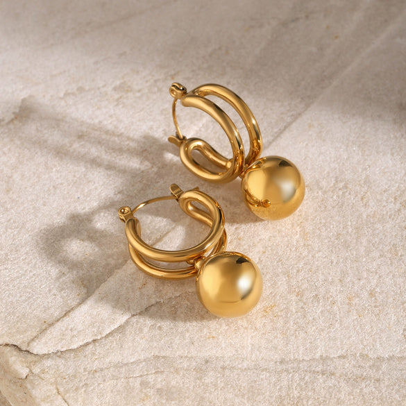 Wholesale Retro Geometric Stainless Steel Sliding Steel Ball Pendant Earrings Nonfading Jewelry For Women