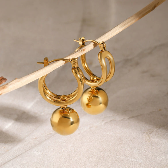 Wholesale Retro Geometric Stainless Steel Sliding Steel Ball Pendant Earrings Nonfading Jewelry For Women