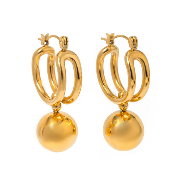 Wholesale Retro Geometric Stainless Steel Sliding Steel Ball Pendant Earrings Nonfading Jewelry For Women