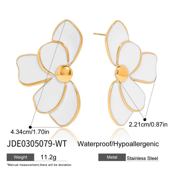 Wholesale Retro Geometric Stainless Steel White Oil Drop Flower Earrings With Electroplating For Women