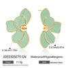 Wholesale Retro Geometric Stainless Steel White Oil Drop Flower Earrings With Electroplating For Women