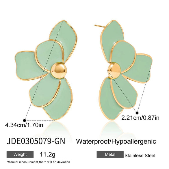Wholesale Retro Geometric Stainless Steel White Oil Drop Flower Earrings With Electroplating For Women