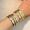Wholesale Retro Geometric Stainless Steel Wide Bracelet Electroplated Gold And Silver Color Matching Nonfading Jewelry