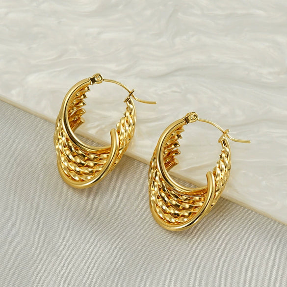 Wholesale Retro Geometric 316L Stainless Steel Women's Multi Layer Irregular Electroplated Earrings