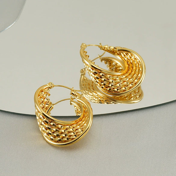 Wholesale Retro Geometric 316L Stainless Steel Women's Multi Layer Irregular Electroplated Earrings