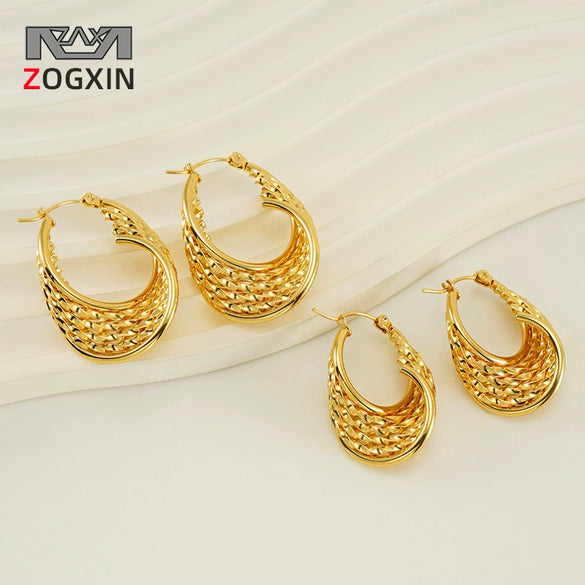 Wholesale Retro Geometric 316L Stainless Steel Women's Multi Layer Irregular Electroplated Earrings
