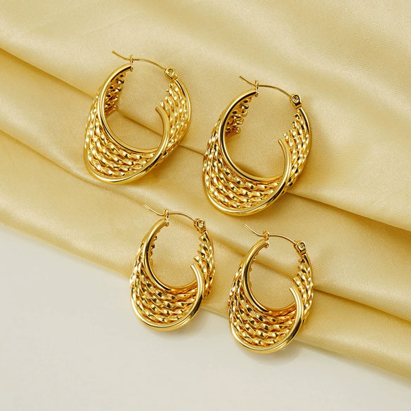 Wholesale Retro Geometric 316L Stainless Steel Women's Multi Layer Irregular Electroplated Earrings