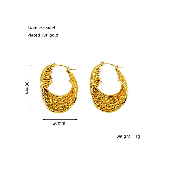 Wholesale Retro Geometric 316L Stainless Steel Women's Multi Layer Irregular Electroplated Earrings