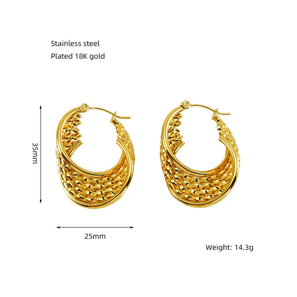Wholesale Retro Geometric 316L Stainless Steel Women's Multi Layer Irregular Electroplated Earrings