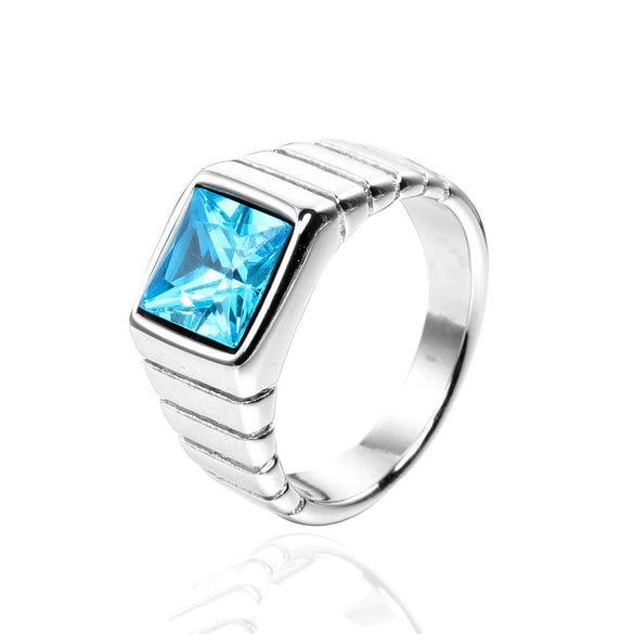 Wholesale Retro Geometric Style Sapphire Ring Titanium Steel Jewelry Electroplated Unisex