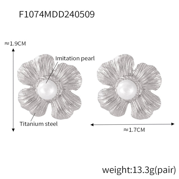 Wholesale Retro Geometric 316L Stainless Steel Gold Plated Bead Inlaid Round Flower Shape Earrings For Women