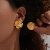 Wholesale Retro Geometric 316L Stainless Steel Gold Plated Bead Inlaid Round Flower Shape Earrings For Women