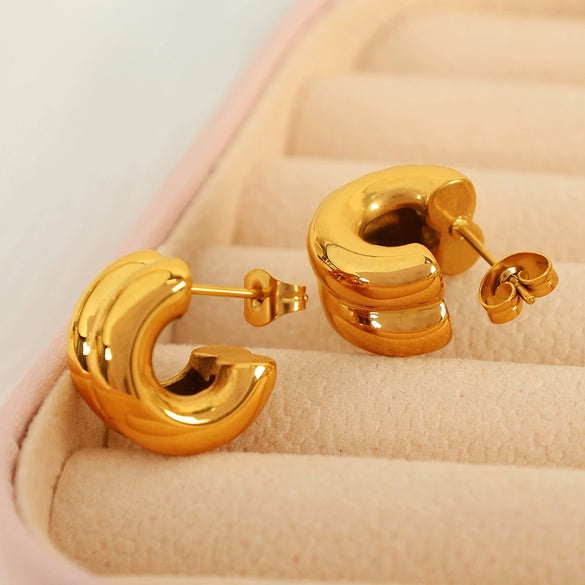 Wholesale Retro Geometric Ushape Electroplated 316L Stainless Steel Earrings For Women