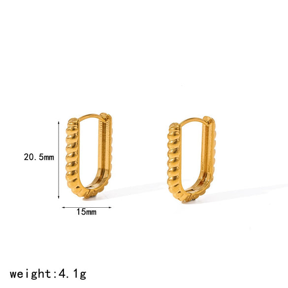 Wholesale Retro Geometric Ushaped Braided Stainless Steel 18K Goldplated Vacuum Electroplated Earrings For Women