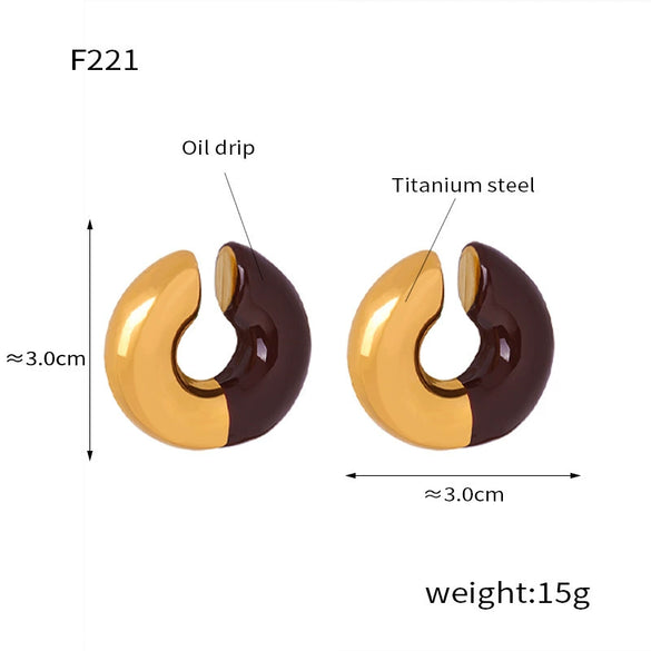 Wholesale Retro Geometric Ushaped Titanium Steel 18K Gold Plated Colored Glaze Women's Earrings
