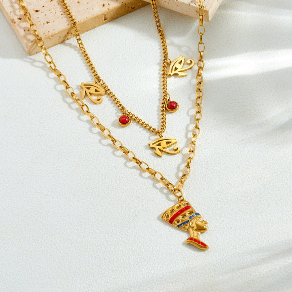Wholesale Retro Goldplated Stainless Steel Cross Chain Necklace And Earrings Set For Women