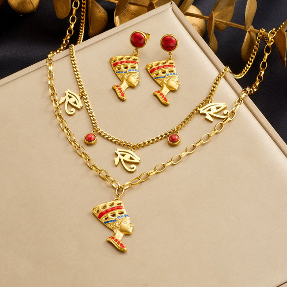 Wholesale Retro Goldplated Stainless Steel Cross Chain Necklace And Earrings Set For Women