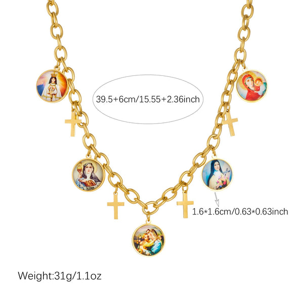 Wholesale Retro Goldplated Stainless Steel Jewelry Set For Women With Cross Crown And Roman Numerals Necklaces And Bracelets