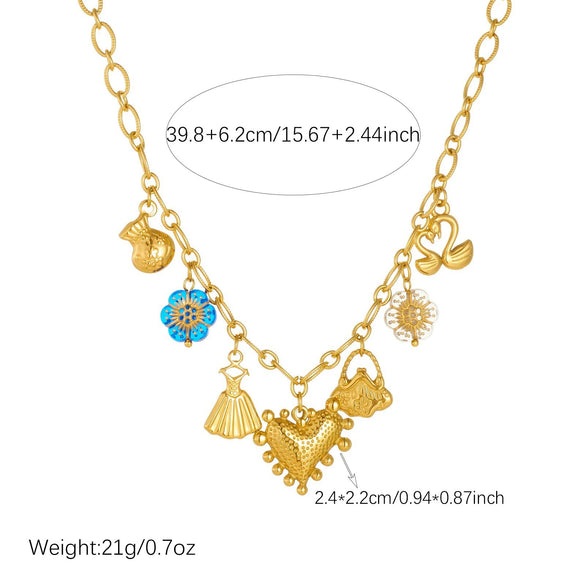Wholesale Retro Goldplated Stainless Steel Jewelry Set With Heart Water Drop And Bell Patterns For Women