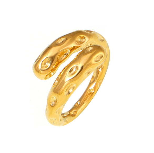 Wholesale Retro Hammer Karst Geometric 316L Stainless Steel Ring With 18K Gold Plated Electroplating For Women